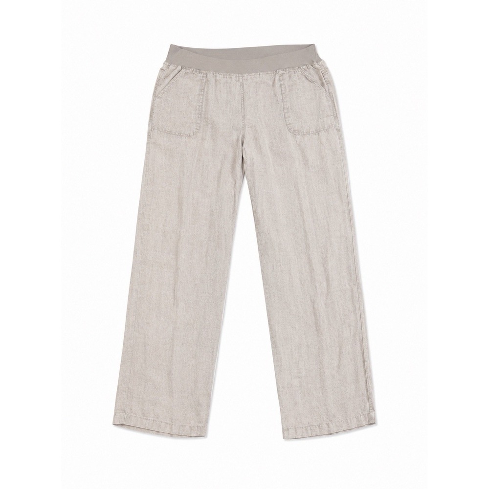 Allen Allen Women's Pants Beige 100% Linen  Elastic Waist Cropped Pull On XL **